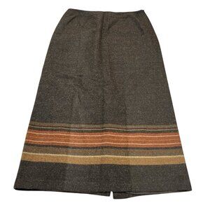 Vintage Relativity Skirt Women 12 Brown Wool Stripe Hem Detail Preppy Equestrian